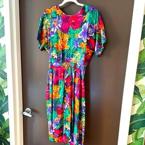 VINTAGE 80’s Jeffrey & Dara tropical hibiscus vibrant sz 7/8